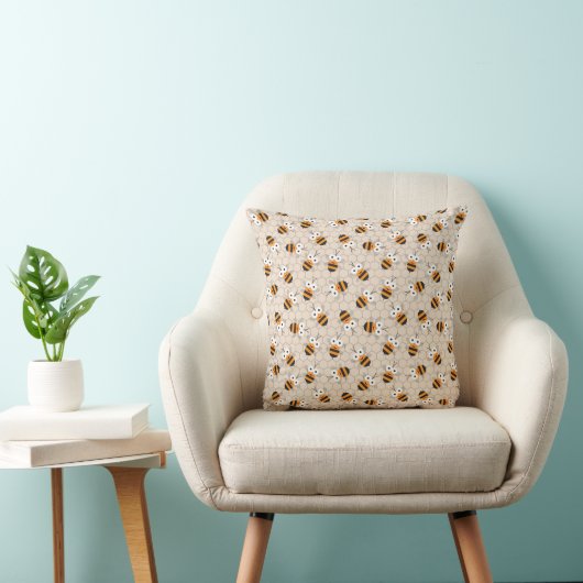 Cartoon Funny Honey Bee Honeycomb Pattern Kussen (Stoel)
