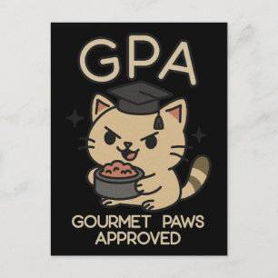 Cartoon Funny Scholar Cat Tuna Paws Aankondigingskaart
