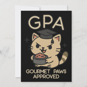 Cartoon Funny Scholar Cat Tuna Paws Feestdagenkaart