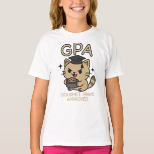 Cartoon Funny Scholar Cat Tuna Paws T-shirt