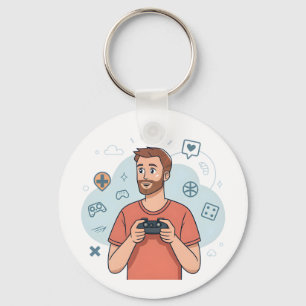Cartoon Gamer Karakter Illustratie Sleutelhanger
