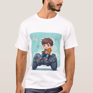 Cartoon Gamer-Kind Zittend op PlayStation-controll T-shirt