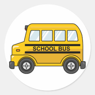 Cartoon Geel en Zwart Schoolbus Ronde Sticker
