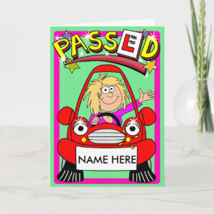 Cartoon gefeliciteerd met geslaagd rijexamen kaart