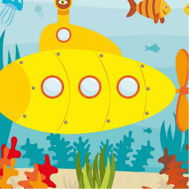 Cartoon gele onderzeeboot fotobeeldje ornament (Voorkant)