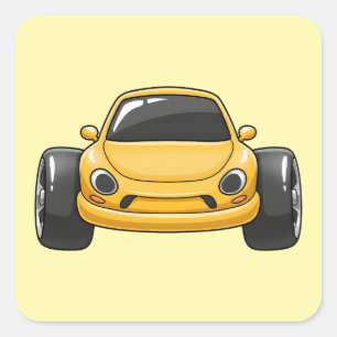 Cartoon Gele Toon Auto Vierkante Sticker
