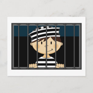Cartoon gevangene in cel briefkaart