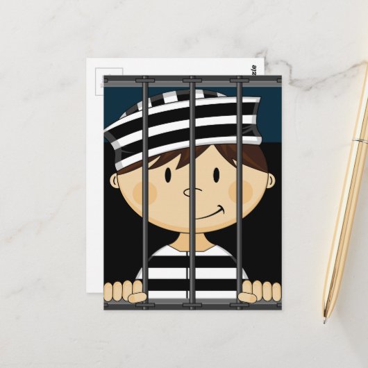 Cartoon gevangene in cel briefkaart (Voorkant / Achterkant in situ)