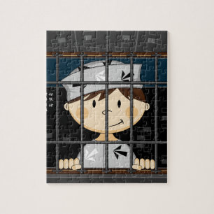 Cartoon gevangene in cel legpuzzel