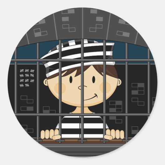 Cartoon gevangene in cel ronde sticker (Voorkant)