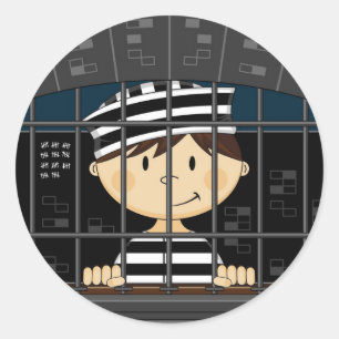 Cartoon gevangene in cel ronde sticker