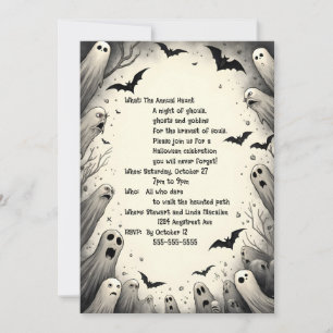 Cartoon Ghosts en Bats Halloween Kaart
