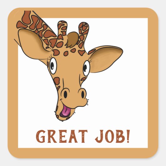 Cartoon Giraffe Aanmoediging Vierkante Sticker (Voorkant)
