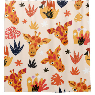 Cartoon Giraffe: bloemensavannepatroon Douchegordijn
