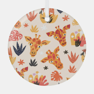 Cartoon Giraffe: bloemensavannepatroon Glas Ornament