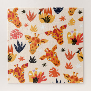 Cartoon Giraffe: bloemensavannepatroon Legpuzzel