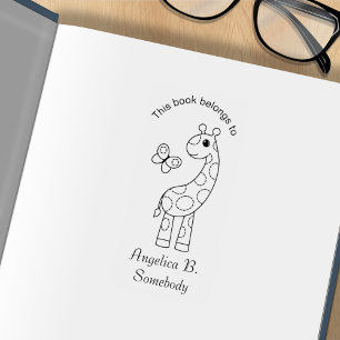 Cartoon Giraffe en Butterfly Color Me Bookplate Rubberstempel