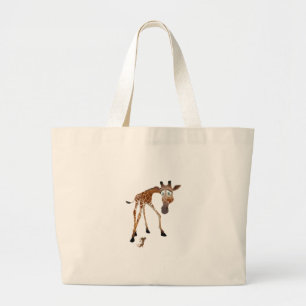 Cartoon Giraffe en muis Grote Tote Bag