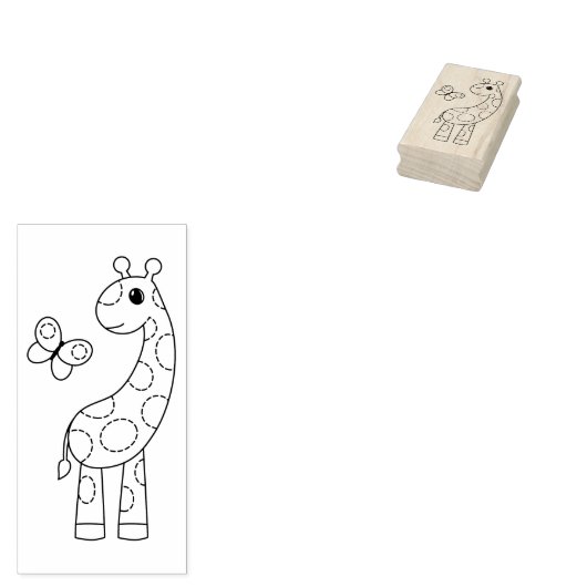 Cartoon Giraffe en vlinder Rubberstempel (Gestempeld)