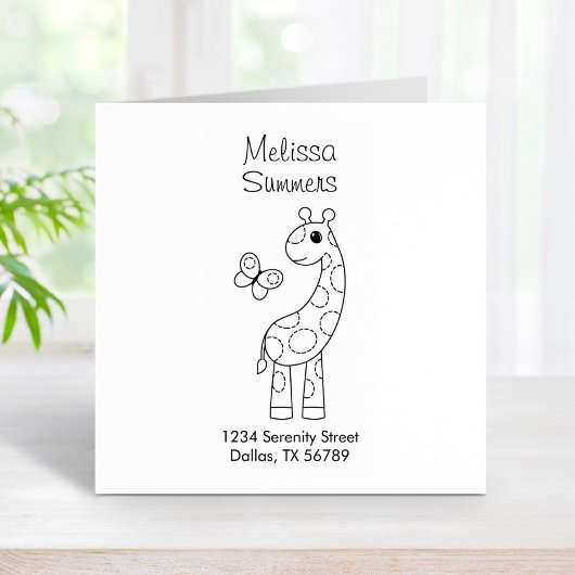 Cartoon Giraffe en vlinderkleur Adres Rubberstempel