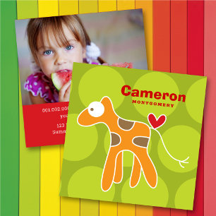 Cartoon Giraffe Kid Profielfoto Bellenkaart Vierkante Visitekaartje