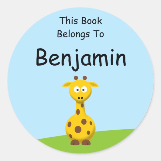 Cartoon Giraffe Ronde Sticker (Voorkant)