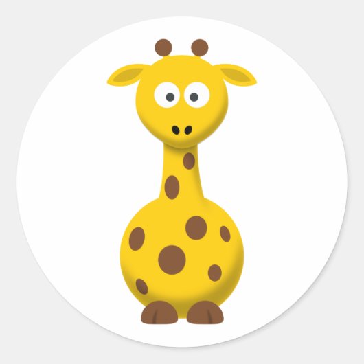 Cartoon Giraffe Ronde Sticker (Voorkant)