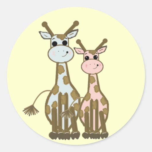 Cartoon Giraffes Ronde Sticker (Voorkant)