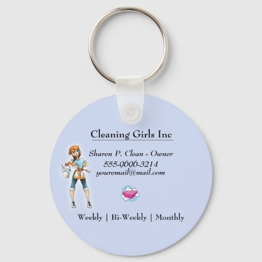 Cartoon Girl Cleaning Service Sleutelhanger (Voorkant)