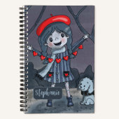 Cartoon Girl met Red Heart Garland Sketchbook Notitieboek (Voorkant)