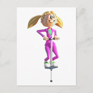 Cartoon Girl op een pogo-stick Briefkaart