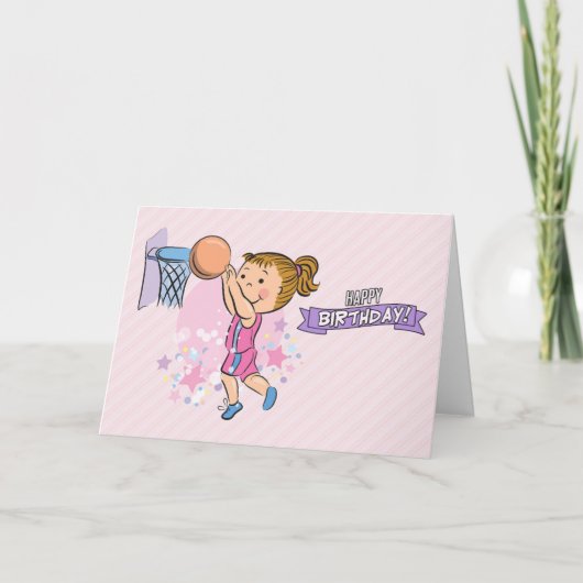 Cartoon Girl Playing Basketball Birthday Card Kaart (Voorkant)