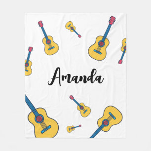 Cartoon Gitaar met Bold Neck Strings Naam Fleece Deken