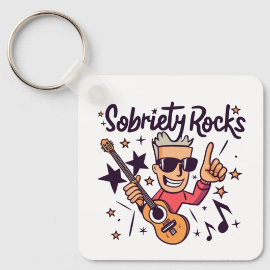 Cartoon Gitaar Sobriety Rocks Custom Sober Date Sleutelhanger (Voorkant)