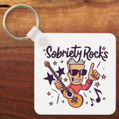 Cartoon Gitaar Sobriety Rocks Custom Sober Date Sleutelhanger (Voorkant)
