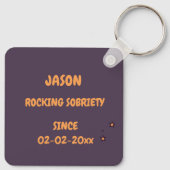 Cartoon Gitaar Sobriety Rocks Custom Sober Date Sleutelhanger (Achterkant)