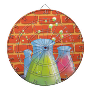 Cartoon Glass Science-apparatuur op een bank Dartbord