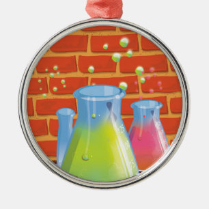 Cartoon Glass Science-apparatuur op een bank Metalen Ornament