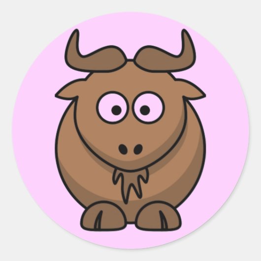 Cartoon Gnu Ronde Sticker (Voorkant)