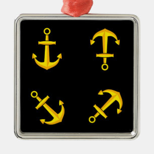 Cartoon Golden Boat Anchor Set Metalen Ornament
