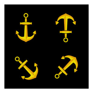 Cartoon Golden Boat Anchor Set Perfect Poster