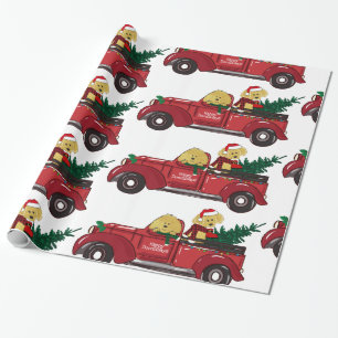 Cartoon Goldendoles Red Kerstmis Truck Cadeaupapier