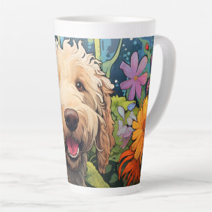 Cartoon Goldendoodle in een Garden Latte Mok