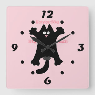 #cartoon #grappig # kat gooit kussen vierkante klok