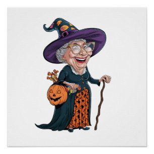 Cartoon Grappig Oma en Halloween(2) Perfect Poster
