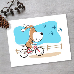 Cartoon Grappige Schattige Hond Puppy Fiets Briefkaart