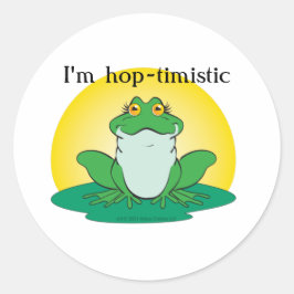Cartoon Green Frog op Lily Pad Ronde Sticker