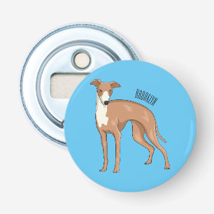 Cartoon grijnshond button flesopener