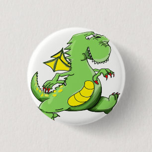 Cartoon groene draak op zijn achterpoten ronde button 3,2 cm
