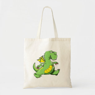Cartoon groene draak op zijn achterpoten tote bag